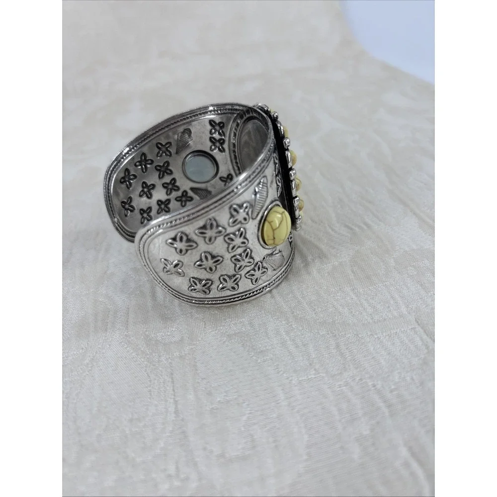 Howlite Flower Cuff Bracelet Western Boho Yellow